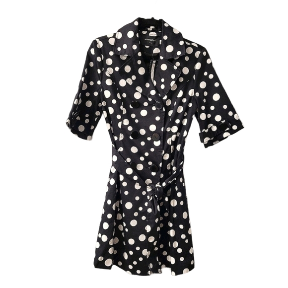 Stylish Polka Dot Trench Coat  Double Breasted Half Sleeve Mid Length Sz M - Picture 1 of 16